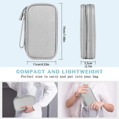Cable Organizer Bag,Double Layer TravelPouch For Chargers,Cords & Tech Accessories