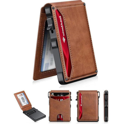 Premium Aluminum RFID Blocking Minimalist Wallet For Men — Pop-Up Card Access, Money Clip & ID Window