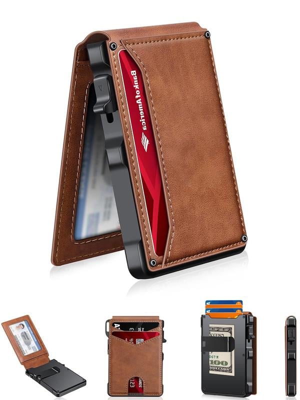 Premium Aluminum RFID Blocking Minimalist Wallet For Men — Pop-Up Card Access, Money Clip & ID Window