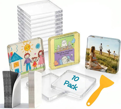 10-Pcs Magnetic Clear Acrylic Photo Frames DIY Fridge Magnets