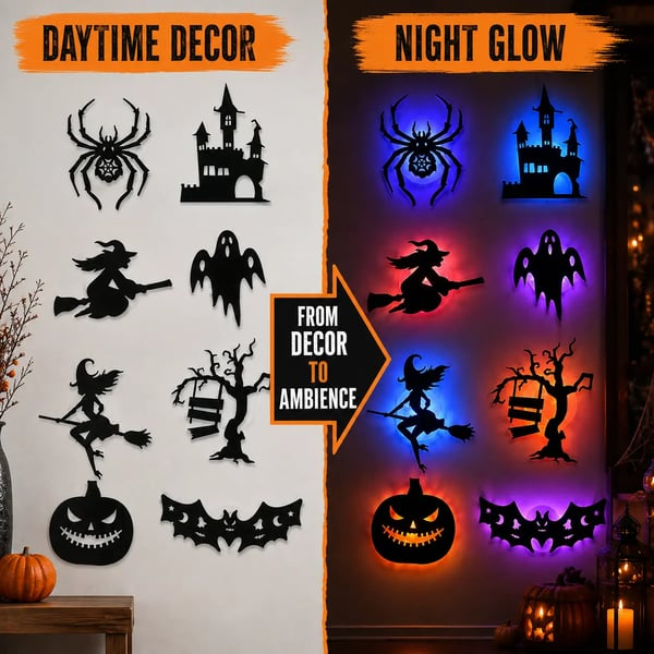 Halloween LED Silhouette Wall Light Sticker, Battery Powered Peel And Stick Decorative Light