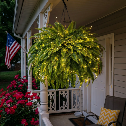 🔥 Newly Upgraded🔥Oversized Pre-Lit Artificial Boston Ferns --No watering, No fading