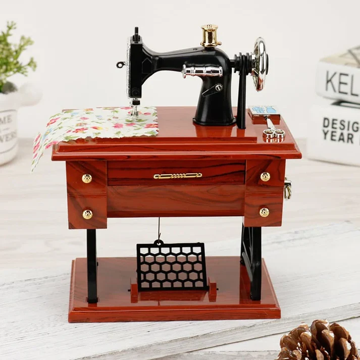 Wooden Mini Sewing Machine Music Box