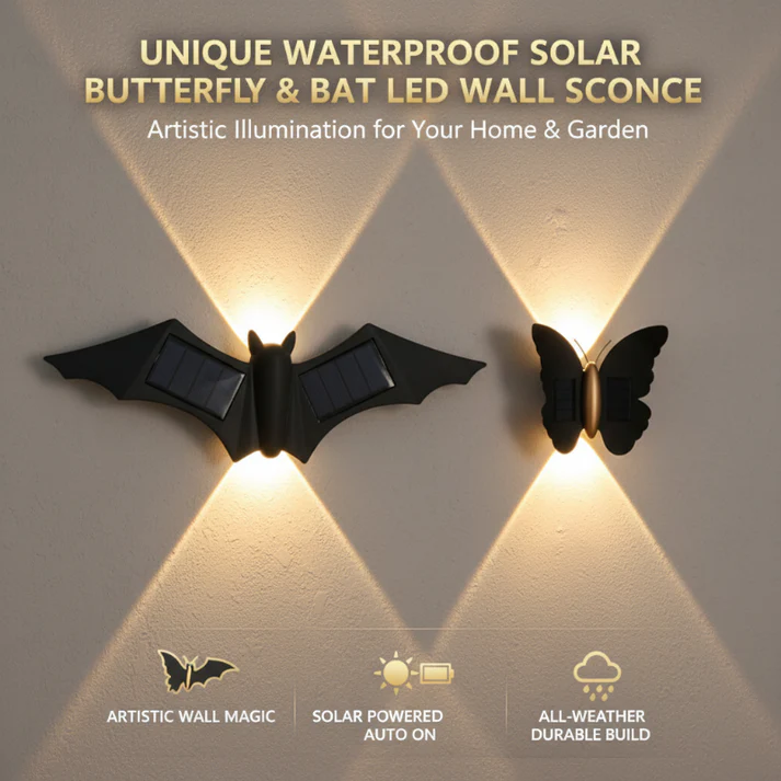 Unique Waterproof Solar Butterfly & Bat LED Wall Sconce