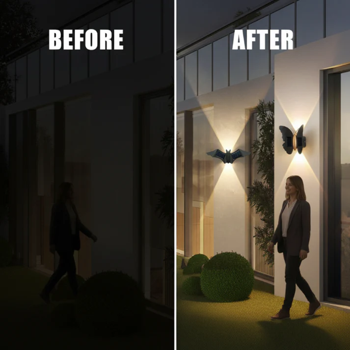 Unique Waterproof Solar Butterfly & Bat LED Wall Sconce