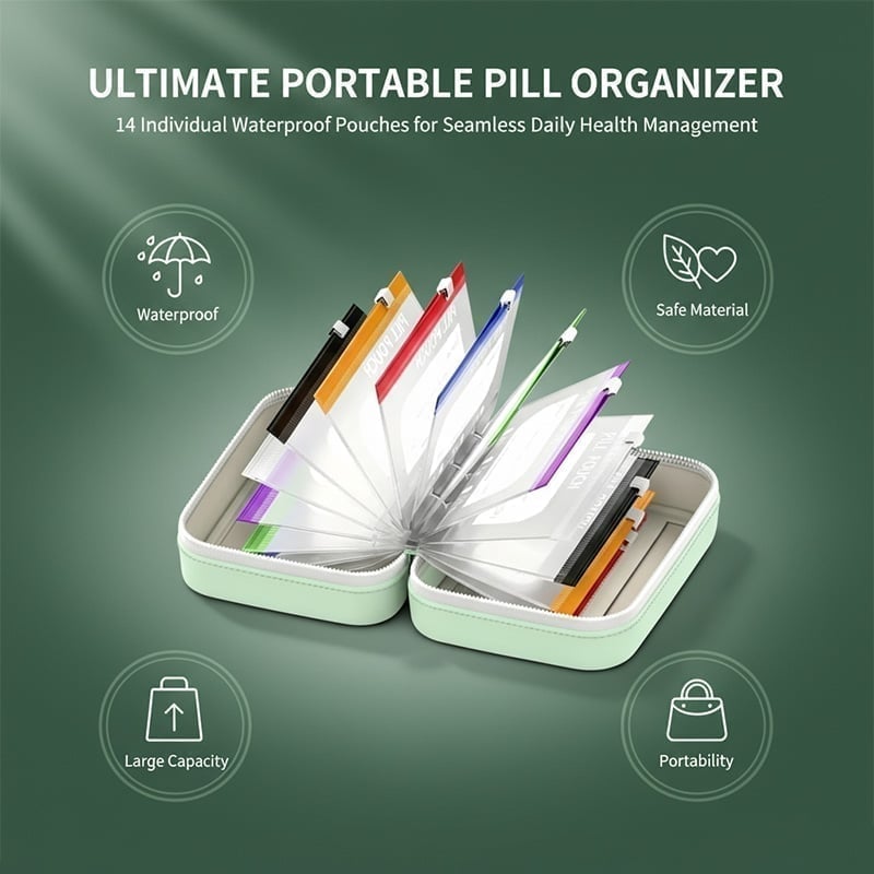 Premium Waterproof PU Travel Pill Organizer Set